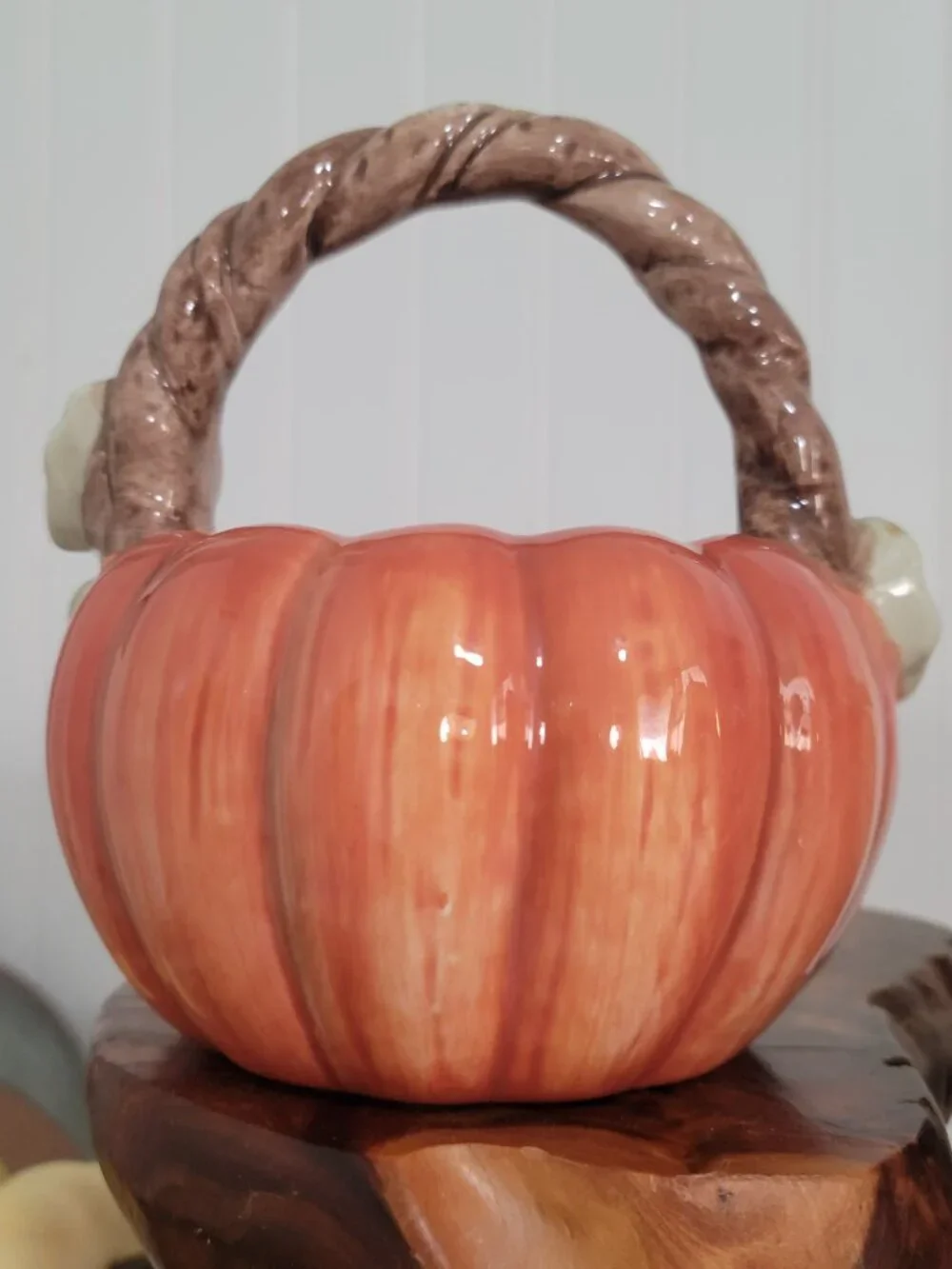 Vtg Fitz & Floyd OCI Fall Kitschy Cottagecore Ceramic Pumpkin Tea Pot & Basket